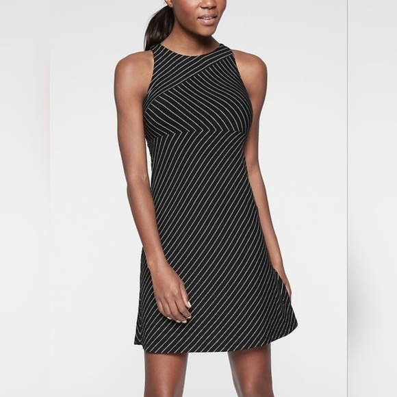 VGUC Athleta Santorini High Neck Mix Stripe Dress, Black Xmall - Picture 1 of 9